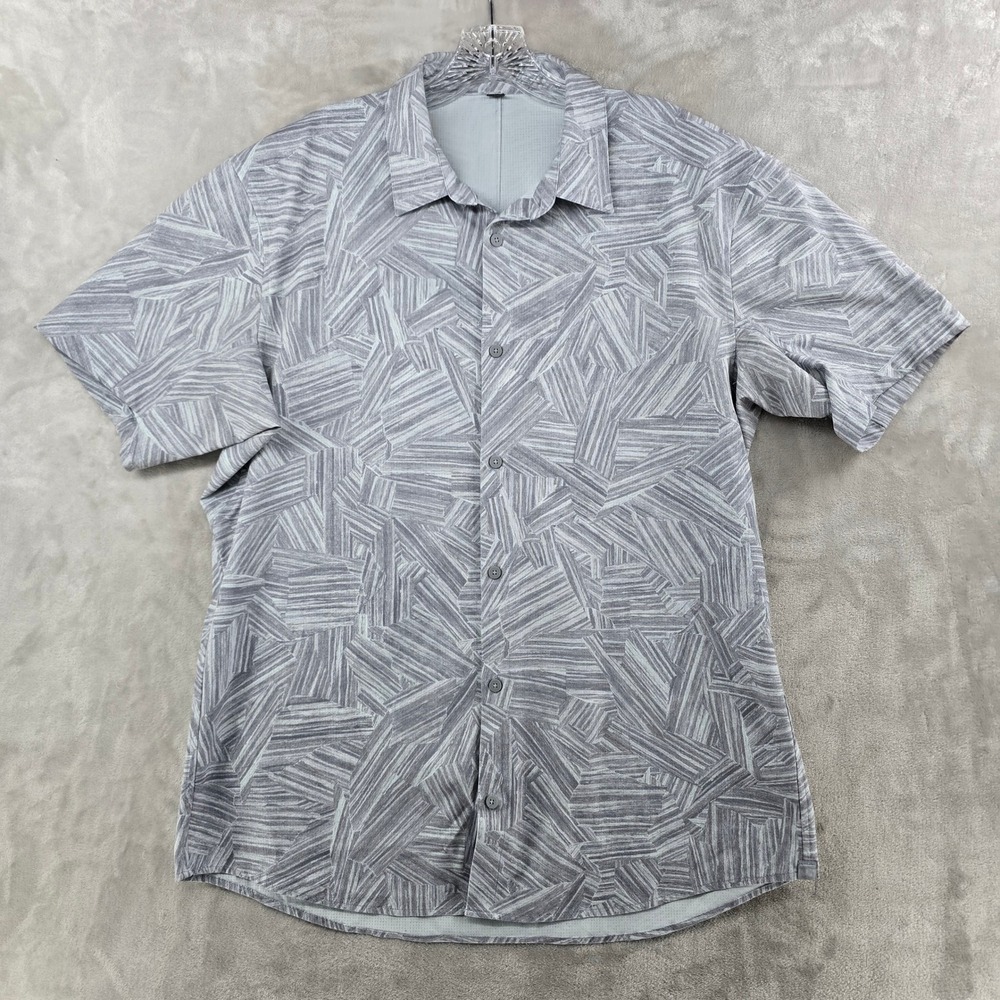 Lululemon Airing Easy Button Down Shirt Mens XL Gray Short Sleeve Performance